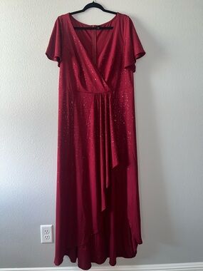 Ever Pretty Red Sparkle Wrap-Style Maxi Dress